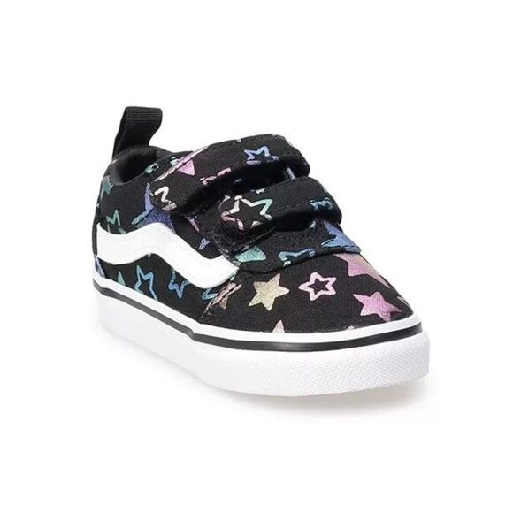 Vans Ward V Foil Stars Sneaker Toddler Girl Black Multi Skate Hook & Loop NWOB 2 - Picture 1 of 6